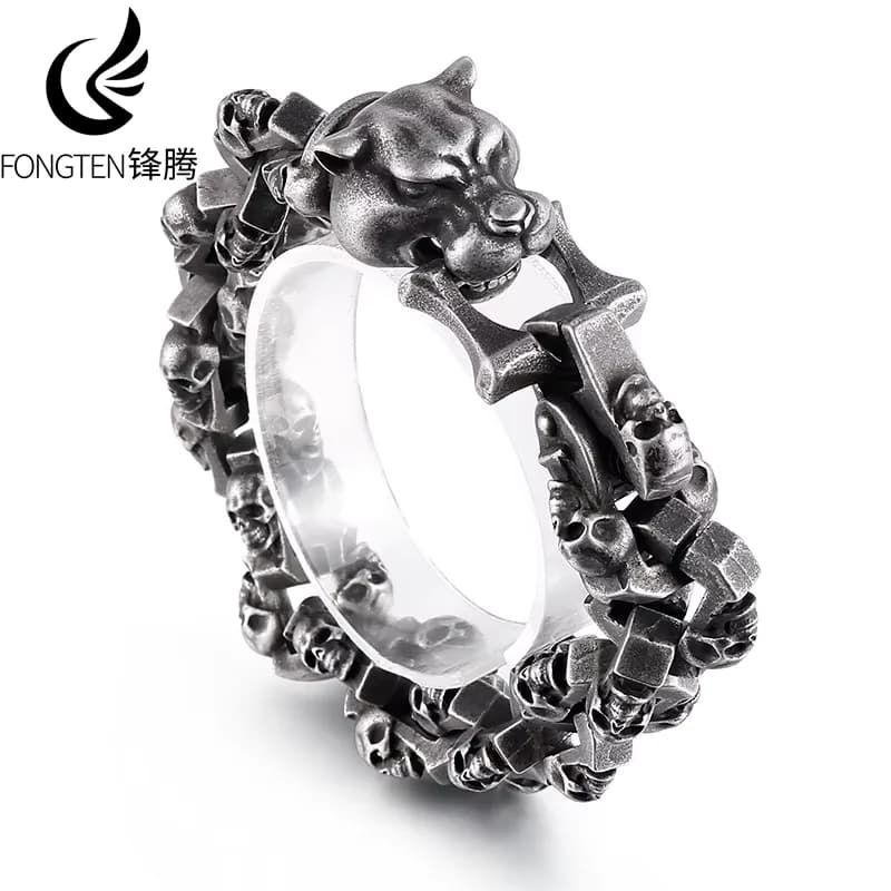 Fongten Skull Tiger Bracelet for Men Stainless Steel Skeleton Chain Charm Men's Wristband Bangle Bracelets Rotre Black Jewellery