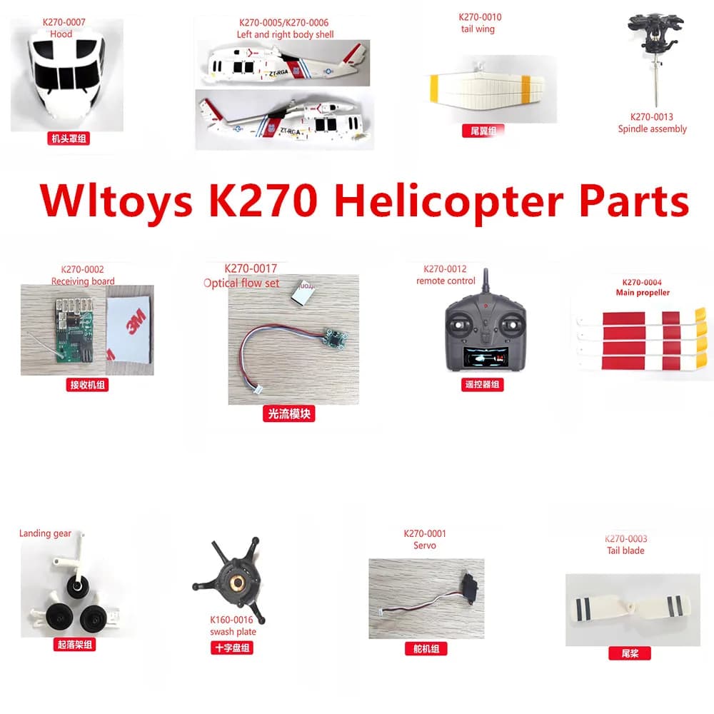 Wltoys XK K270 RC Elicottero Pezzi di ricambio Elica Motore Ricevitore Servo ESC Carrello di atterraggio Vite Ingranaggio Albero principale Piastra trasversale ecc.