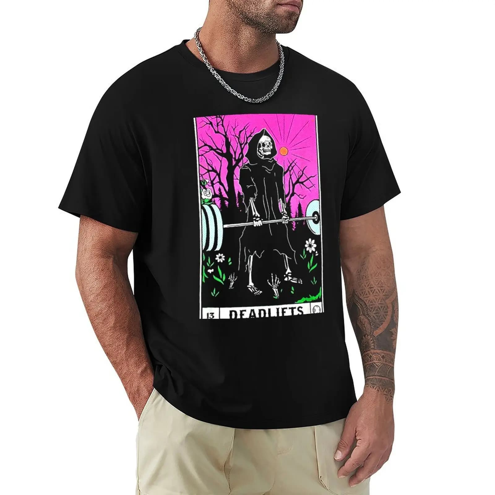T-shirt con stampa Tarot Card Funny Gym Deadlifts Workout Occult Reading Reader, maglietta basic per outfit quotidiano