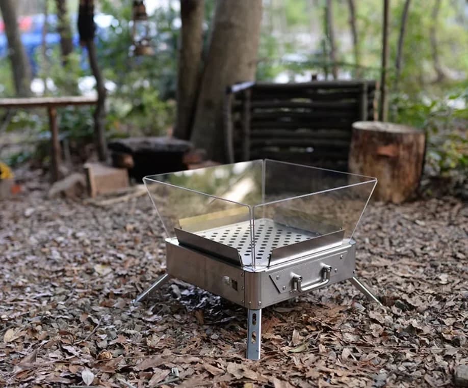 NewOutdoor Camping Firewood Cooker Station Stainless Steel Foldable Charcoal BBQ Grill and Tea Stove for Campfire Cooking