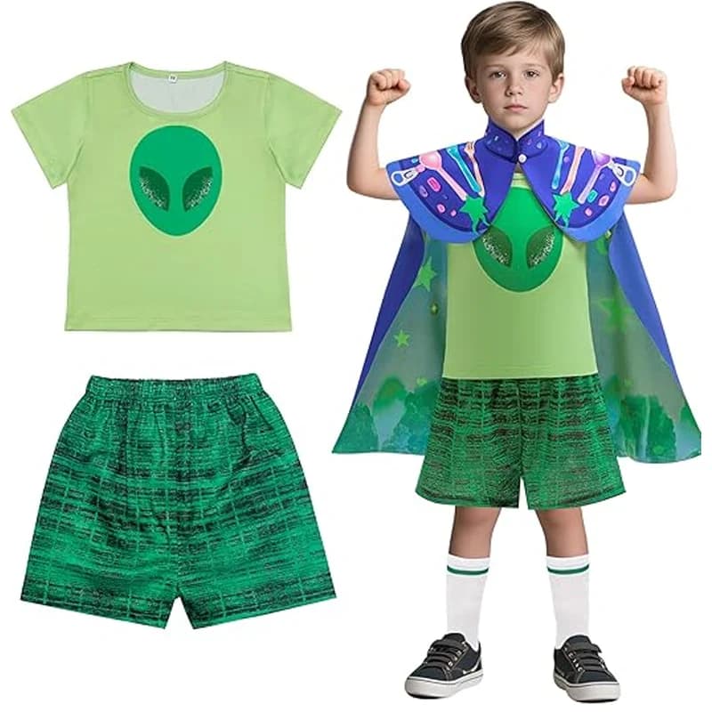 Alien Elio Costume Cosplay Per Ragazzi Avventura Dress Up Outfit T-Shirt + Pantaloncini + Mantello Per I Bambini Halloween Festa di Compleanno Travestimento