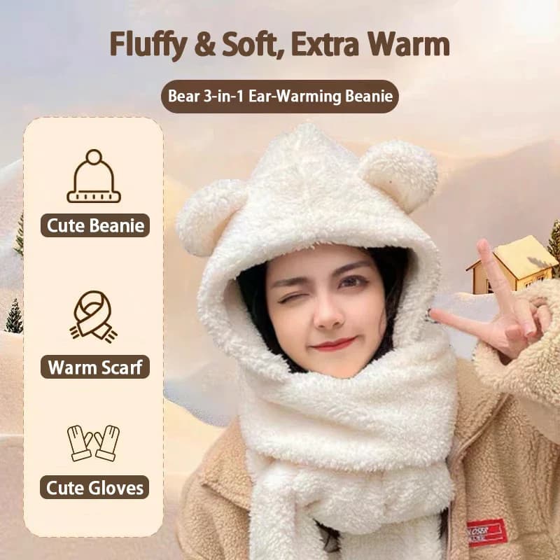 Nuovo simpatico orso orecchio cappello sciarpa guanti set addensare berretti da donna berretti inverno caldo antivento cappello di protezione per le orecchie