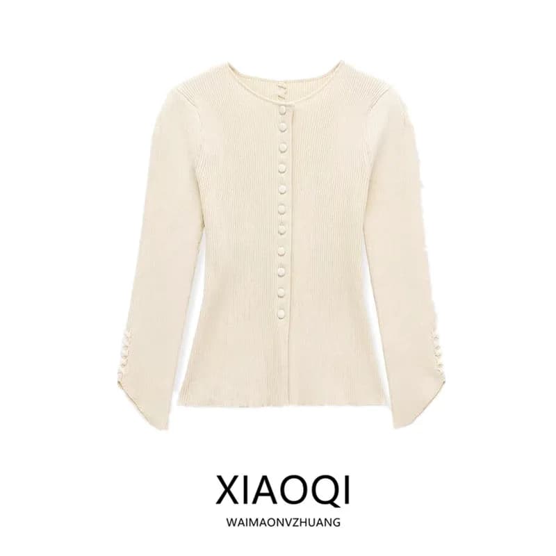 Primavera Estate 2026 Nuova Giacca in Maglia a Collo Tondo con Maniche Lunghe a Bolle, Moda Femminile, Capospalla Versatile, Stile Casual Semplice