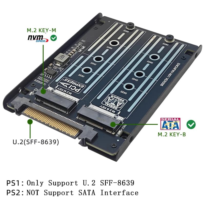 Adattatore M.2 a U.2, Convertitore da SSD M.2 NVME o M.2 SATA a U.2 SFF-8639, Scheda Riser Compatibile con SSD M2 2230 2242 2260 2280