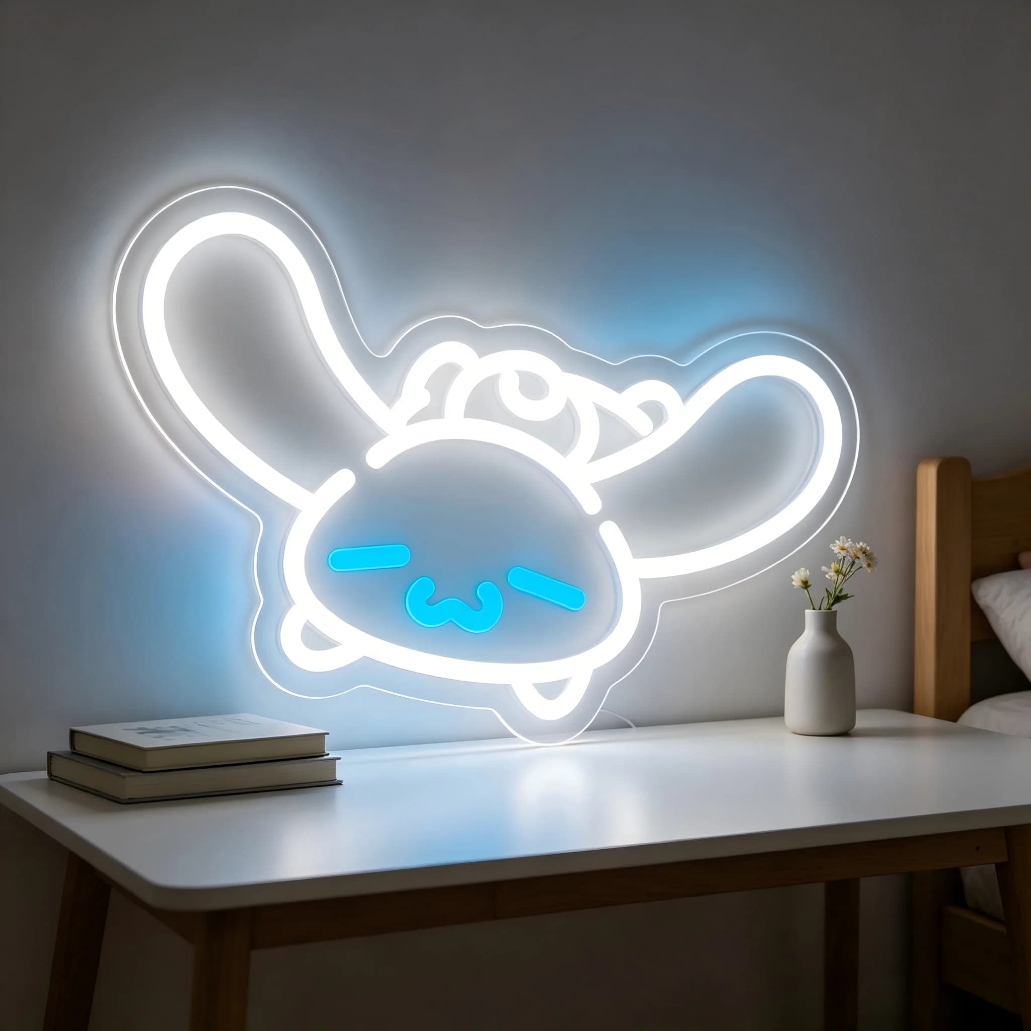Big Head Cinnamoroll Neon Sign USB Dimmable LED Bedside Neon Night Light for Kids Bedroom Soft Sleep Lighting Indoor Wall Lamp