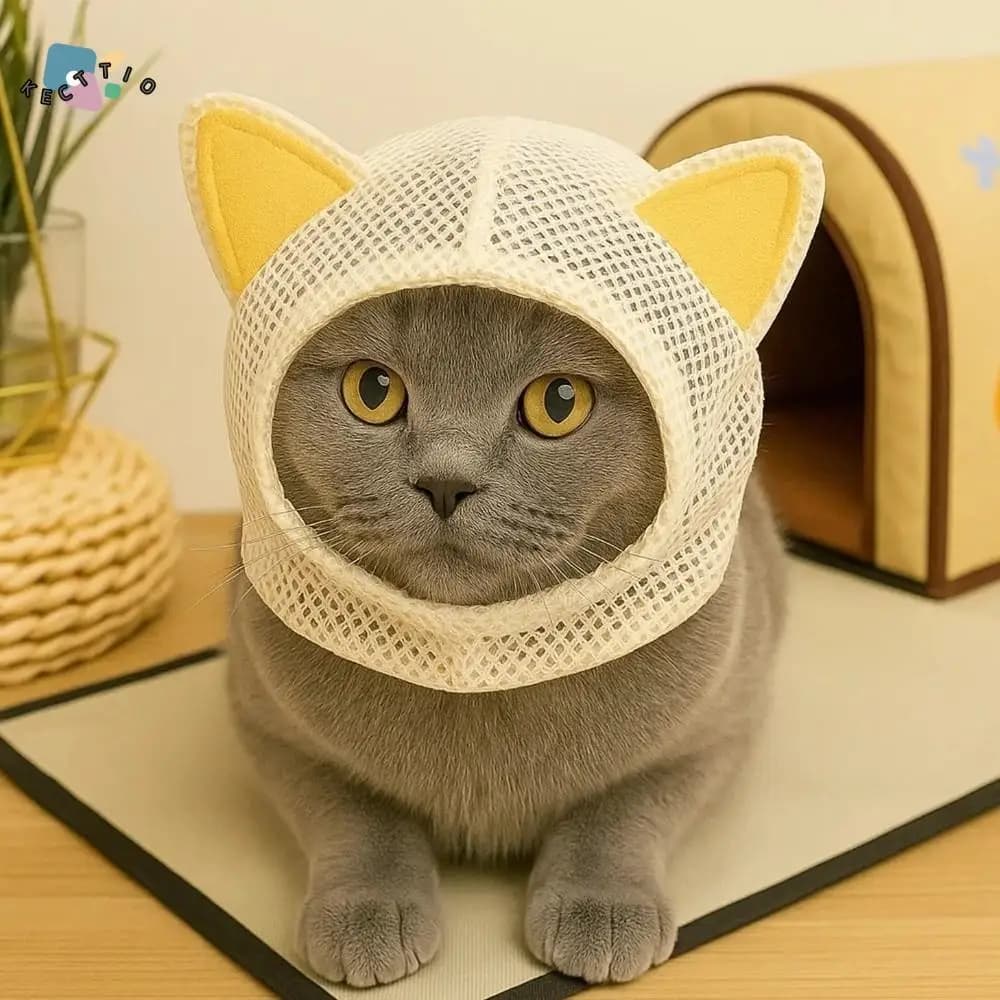 Cappuccio traspirante antigraffio per animali domestici Comodo copri testa per gatti anti-imbottitura Borse di ritenuta per toelettatura con coulisse regolabile
