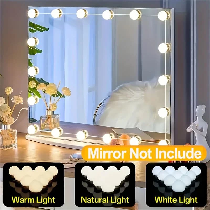 Hollywood cosmetic mirror light kit with 10/12 dimmable bulbs LED makeup lighting for table plug-in power supply