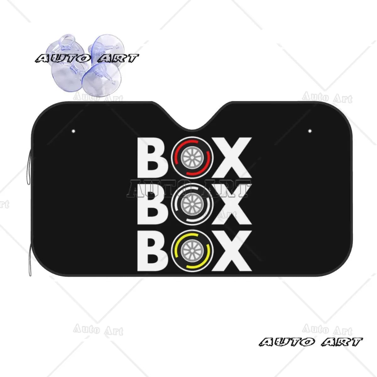 Box F1 Composto per pneumatici Design con testo bianco Parasole Parabrezza Parabrezza anteriore per auto Finestra Visiera parasole Accessori Coperture
