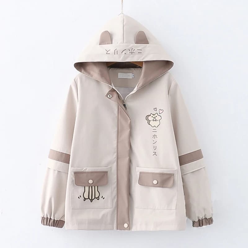 giacca corta versatile casual per ragazza giovanile stile preppy primavera autunno simpatico cartone animato cardigan cappotti giacche larghe e sottili con cappuccio da donna