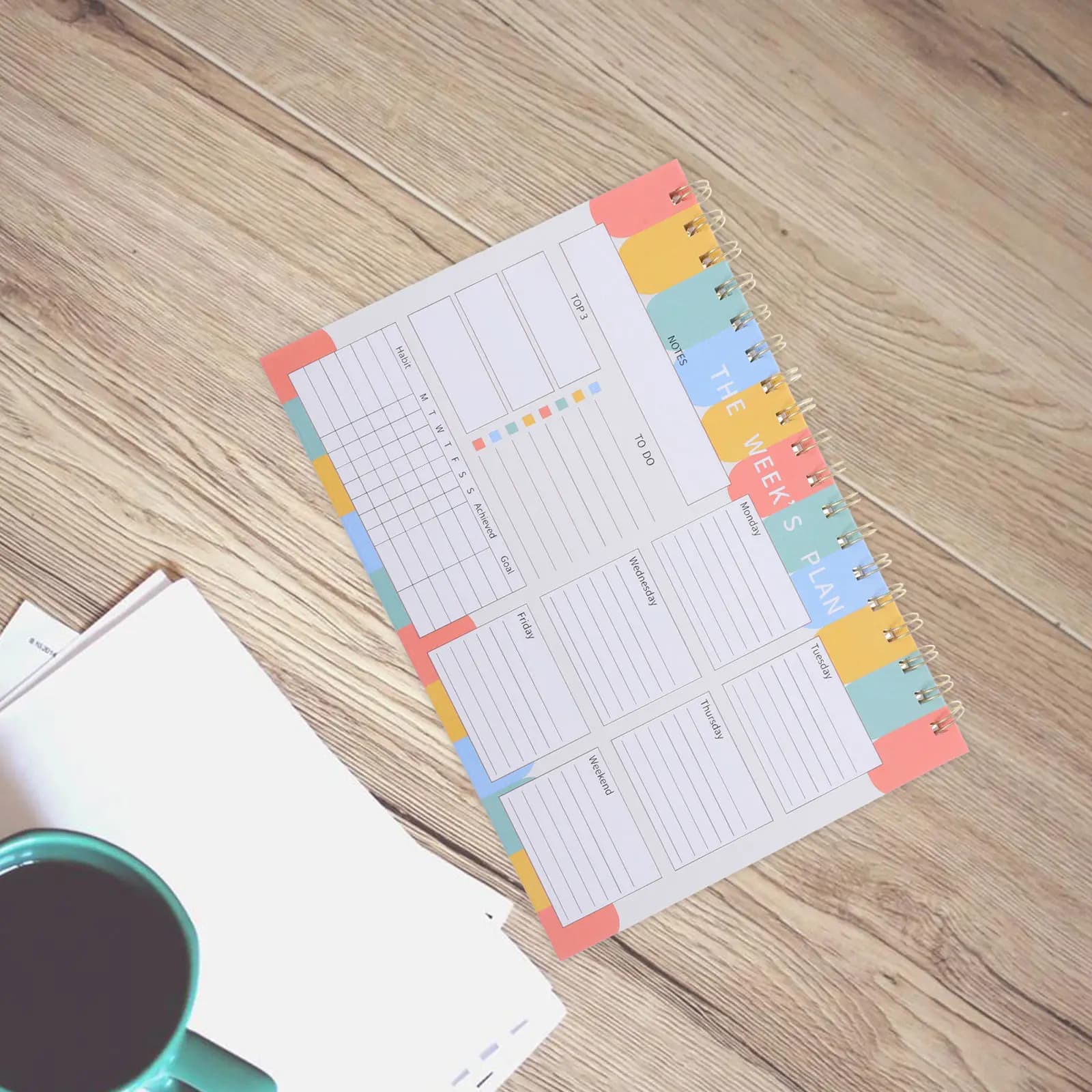 Agenda Settimanale Grande con Spirale e Doppio Anello, Design Elegante e Pulito, Ampio Spazio per la Scrittura, Ideale per Ufficio e Casa