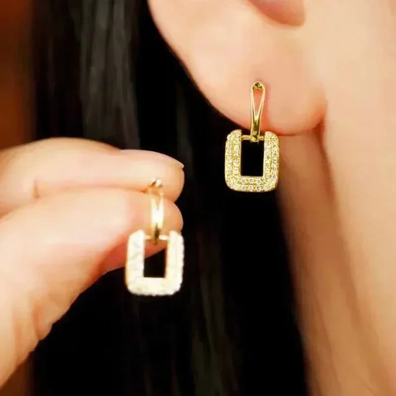 2026 European and American New Geometric Earrings High-end Elegant Hollow Square Micro Inlaid Zircon Simple Accessory Wholesale