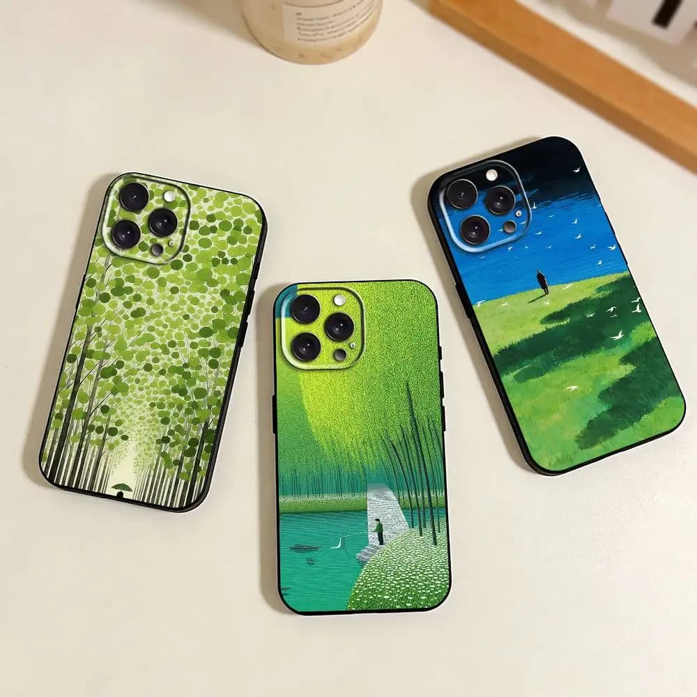 Cover per iPhone con Scenari Naturali e Umani, in Silicone Morbido Nero, Compatibile con iPhone 17, 16, 15, 14, 13, 12, 11 Plus, Pro Max, XS