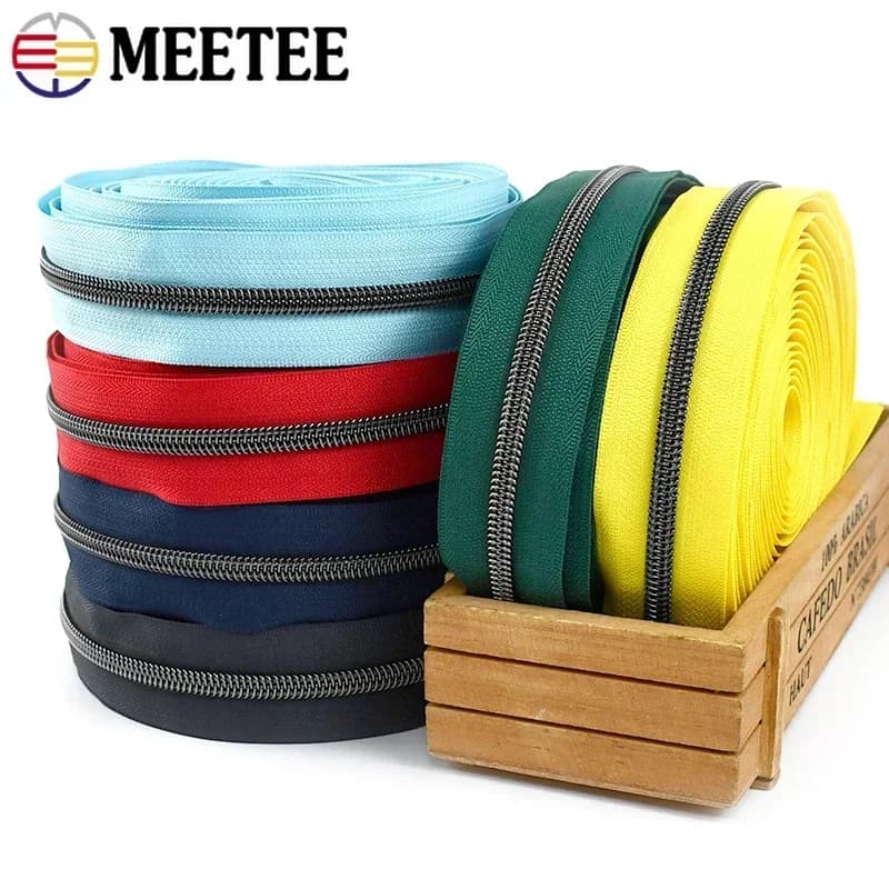 Meetee 5 # cucito cerniera in Nylon GunBlack Coil Zip Tapes borsa portafoglio cerniere in plastica Kit di riparazione per indumenti accessori per sarto fai da te