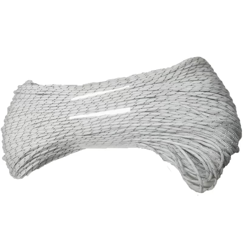 Reflective Paracord 2mm Diamete White Reflect light Parachute Rope Camping,Fishing,Tent Gear Parachute Rope Bracelet DIY Jewelry