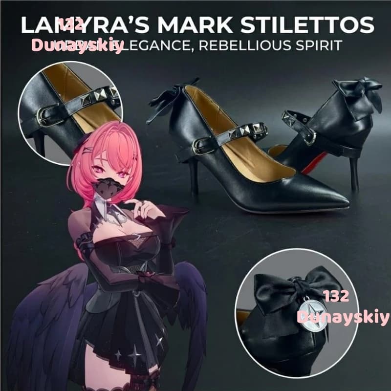Scarpe con Tacco Alto 8,5 cm Nere con Fiocco e Borchie, Suola Rossa, per Cosplay Zenless Zone Zero Ramiel, Accessori per Carnevale e Halloween