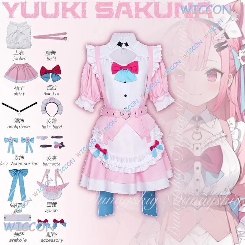 g'7,n\5;e,8\v,5/Uniform/Virtual Singer Yuuki Sakuna Cosplay Cat Maid With The White Dress And A Pink Double Ponytf;4'v.7/n\