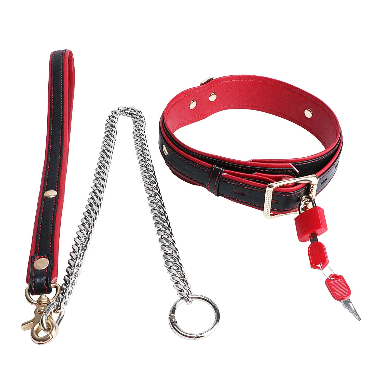 DOGLOV Adjustable PU Leather Restraint Collar Band Bondage Leather Stainless Chain BDSM Toy Male / Couple Flirting Binder Set