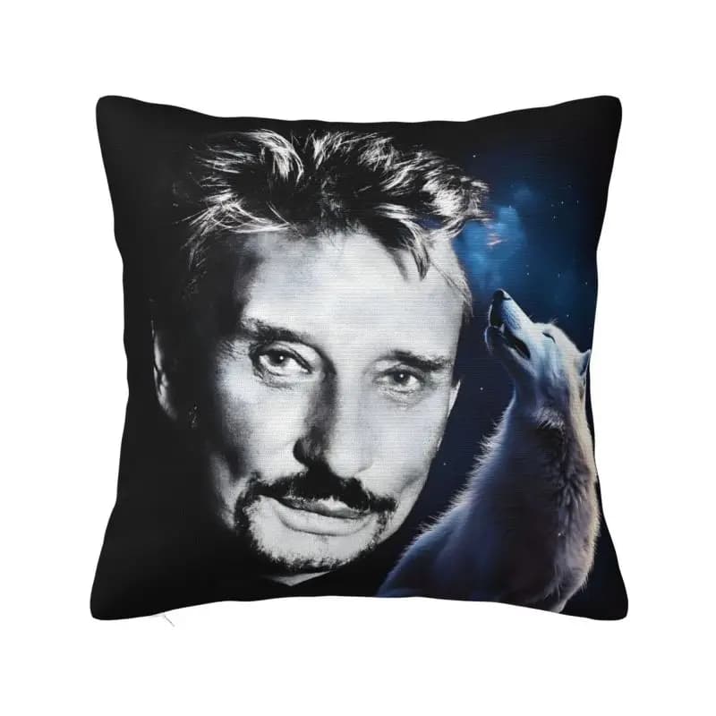 Cushion cover French Rock Legend Johnny Hallyday 66x66 cm Polyester velvet pillow case for sofa, car, home decoration