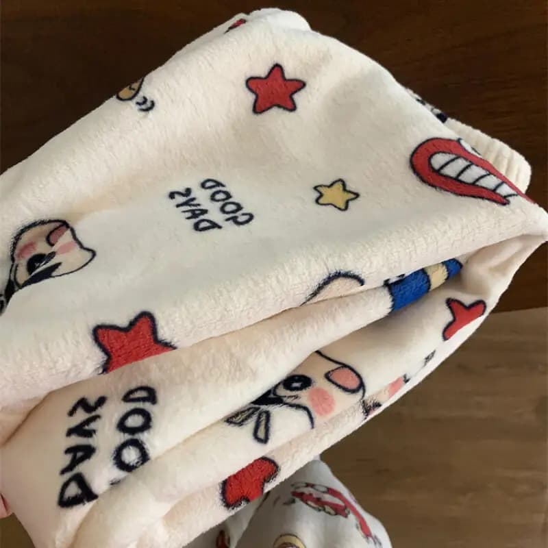 Y2K Crayon Shin-Chan Women Plush Pajama Pants Anime Kawaii Coral Fleece Trousers Winter Warm Thicken Home Pants Cute Hip Hop