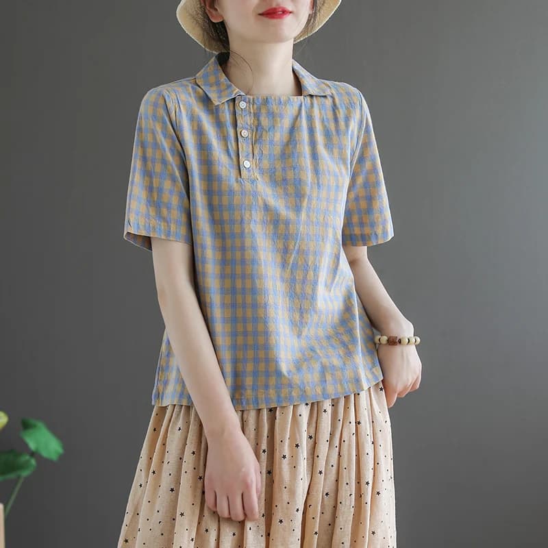 Loose Cotton Linen Short Sleeve T-Shirt Women Summer Slimming Casual Top Comfortable Breathable Regular Fit Neck
