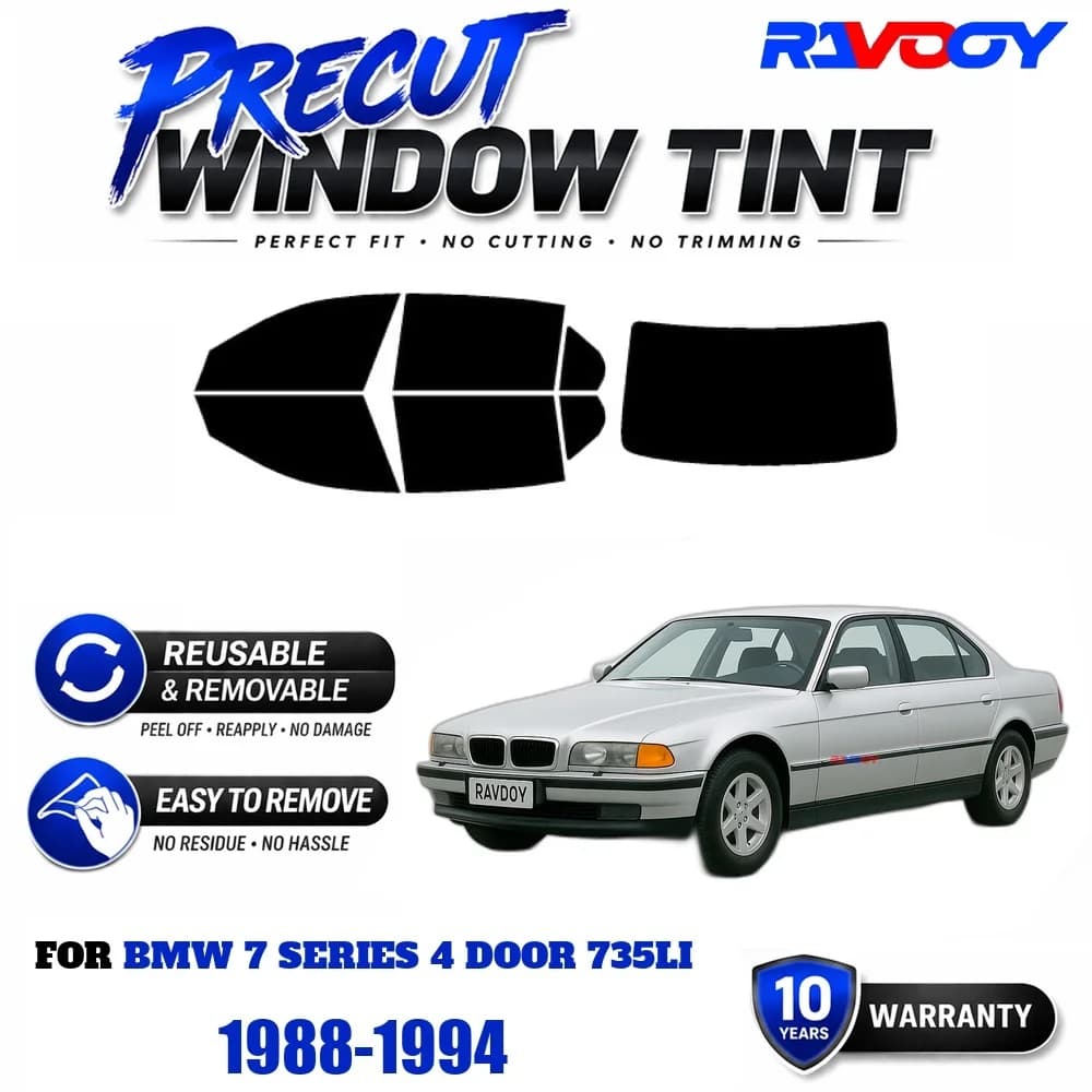 RAVOOY Precut Window Tint, Reusable Removable EPU Film, Custom Fit for Bmw 7 Series 4 Door 735Li 1988-1994, UV Heat Protection