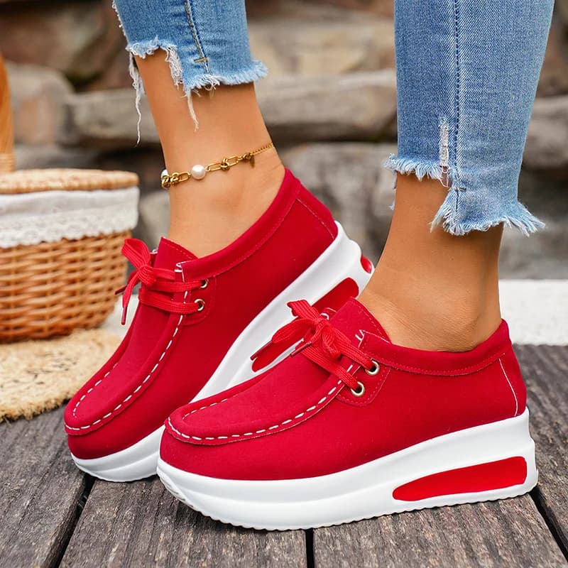 Sneakers rosse con plateau grosso da donna comode scarpe casual con suola spessa antiscivolo donna taglie forti 43 scarpe sportive stringate da donna