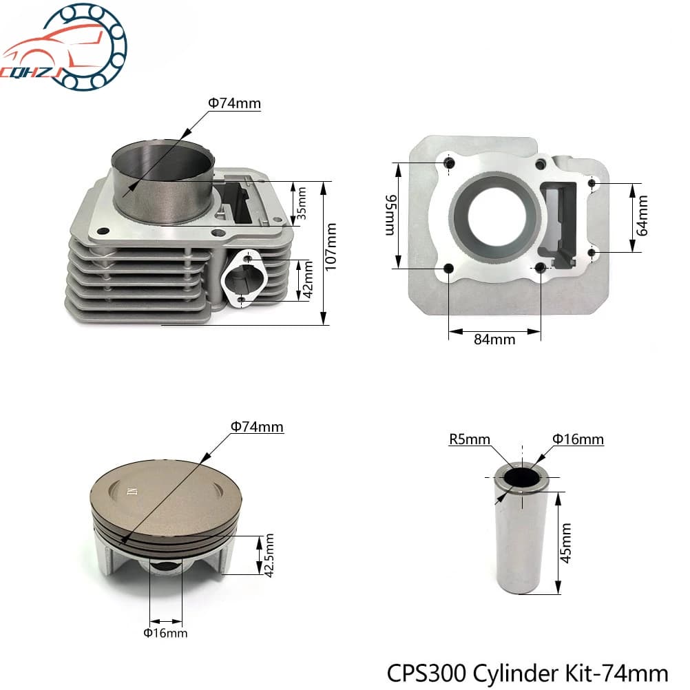 Motorcycle 74MM Air-Cooled Cylinder Set Piston Ring Gasket Kit For ZONGSHEN ZS172FMM-3 CB250-F Engine 250CC Upgraded 300CC