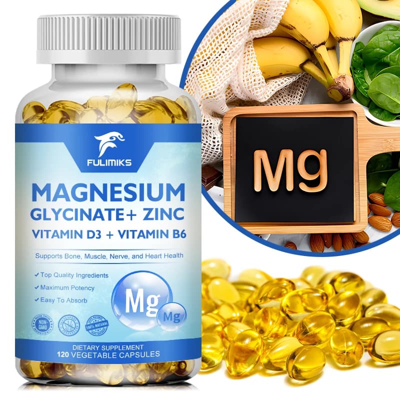 Magnesium glycinate complex, with Zinc, Vitamin D3 and B6, for Cerebral support, Memory, Concentration, Sleep and Calm, for Adults