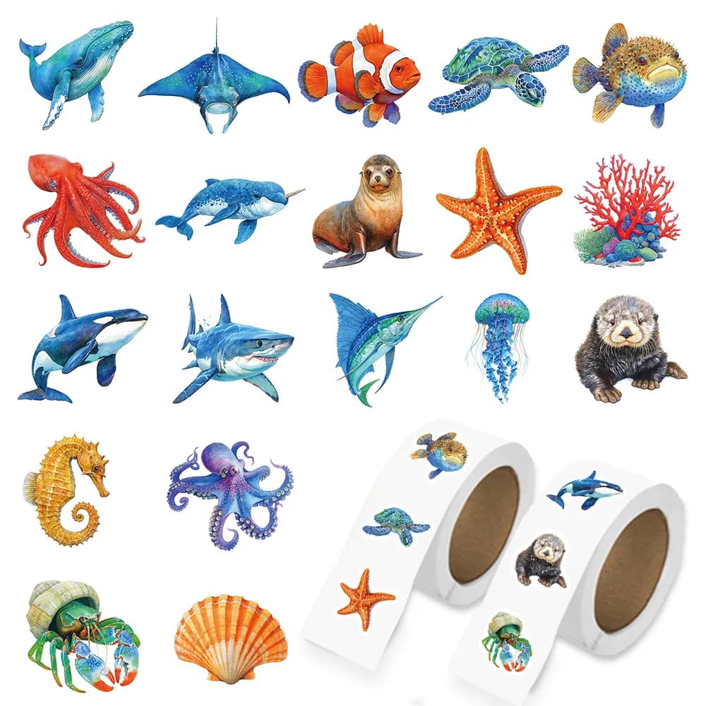 500/1000 pezzi adesivi oceano sotto il mare adesivi tartaruga pesce animale per laptop bottiglia d'acqua, adesivo creatura marina impermeabile Pa