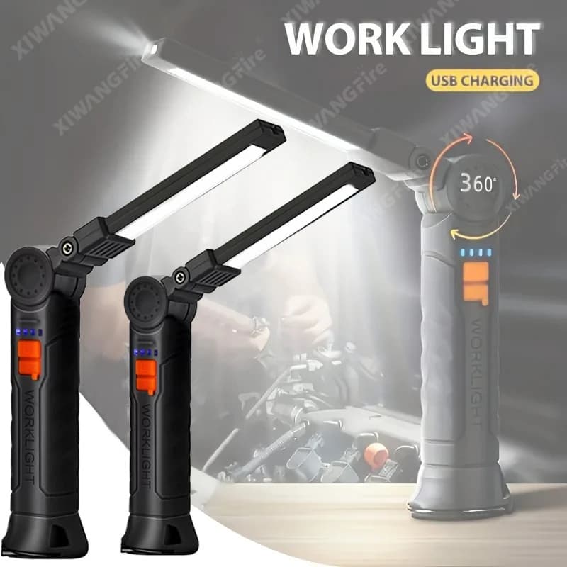 Rechargeable LED Flashlight Work Light with Magnet & Hook, Waterproof for Job Site Security Night Work Outdoor Camping Emergency