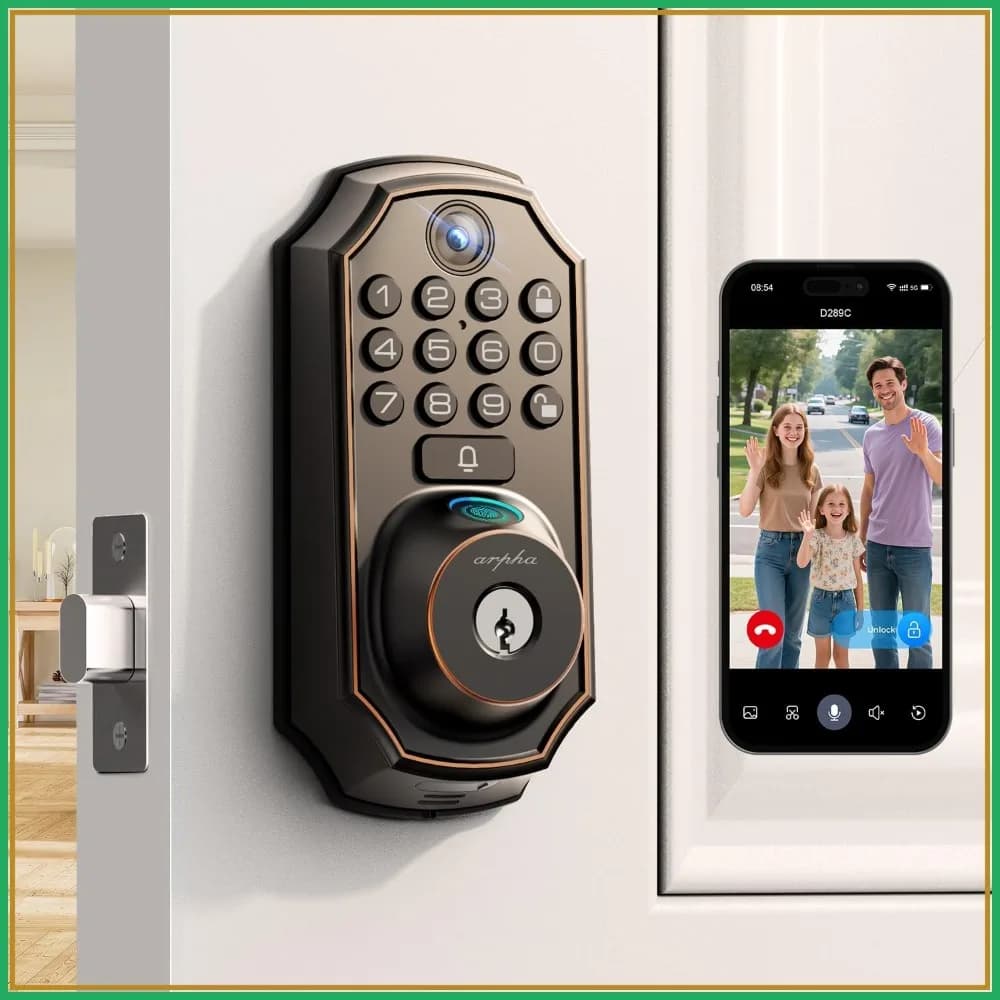 Serratura Intelligente WiFi con Videocamera, Ingresso Senza Chiave, 5-in-1: Telecamera, Campanello, Impronta Digitale, Tastierino, Controllo App