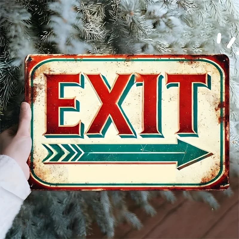 Vintage EXIT Metal Sign 20x30 cm, Green & Red Arrows Rustic Aluminum Wall Art for Home Garage Cafe
