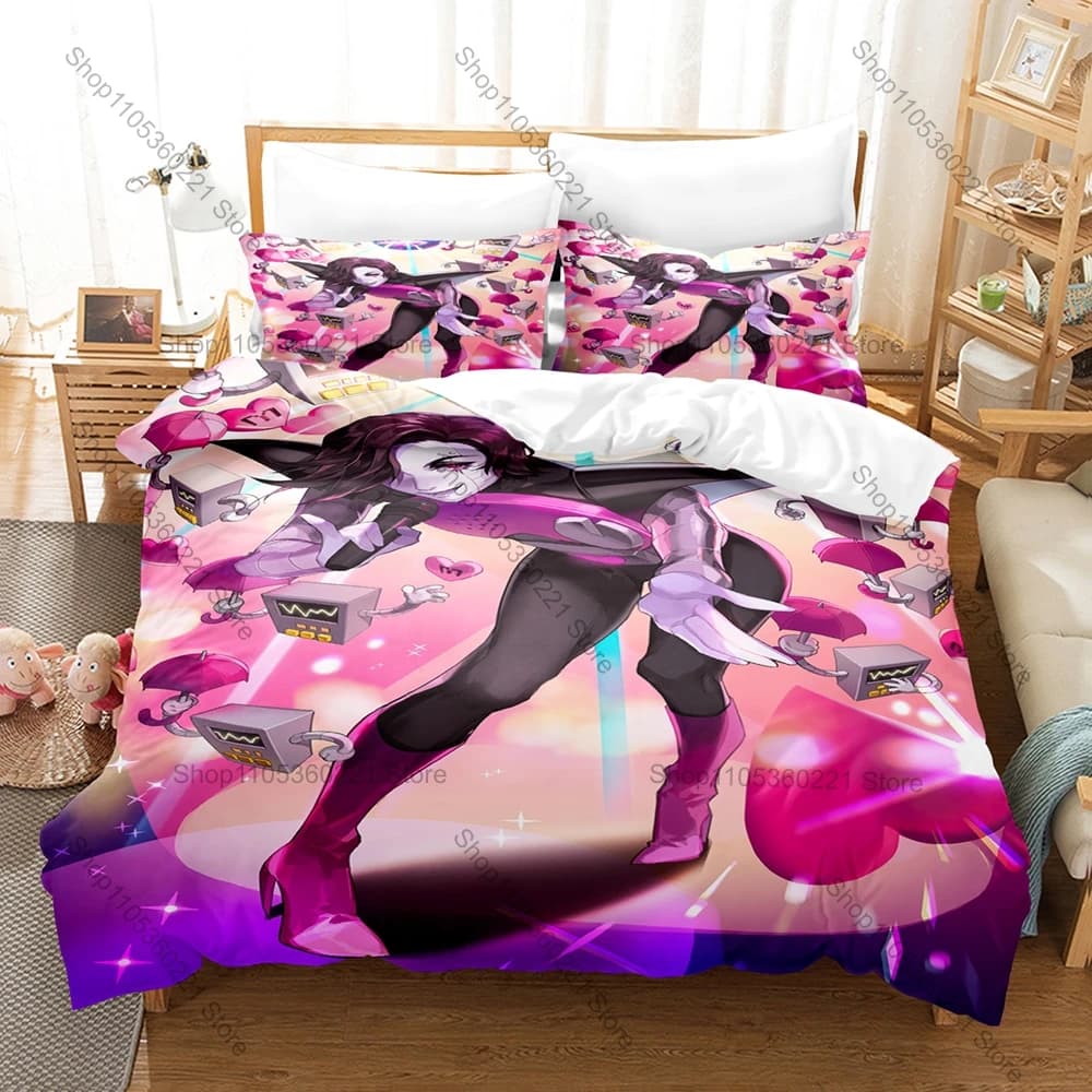 Mettaton EX Undertale Duvet Cover + 2 Pillowcases Glam Robot Character Print Polyester Gamer Bedroom Decor 2026 Textile