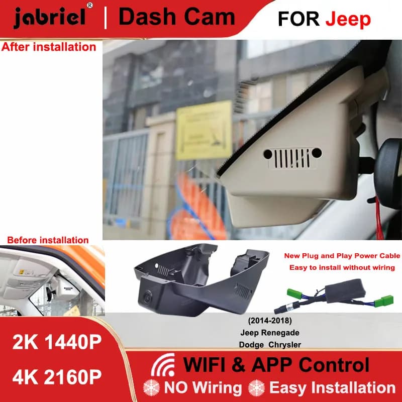 Dash Cam Jabriel 2K 4K Wifi Plug and Play Registratore Video per Jeep Renegade 2014 2015 2016 2017 2018 per Dodge per Chrysler