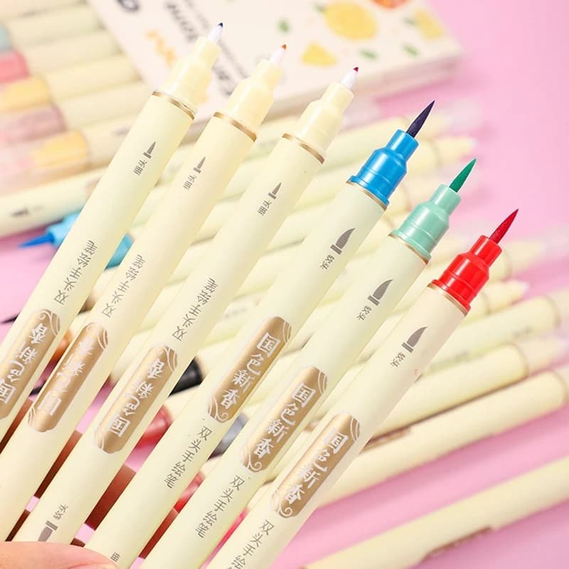 6pcs/set Retro Colors Double Tip Marker Pens Line Drawing Watercolor Pen for Calligraphy Student Art Painting School Stationary