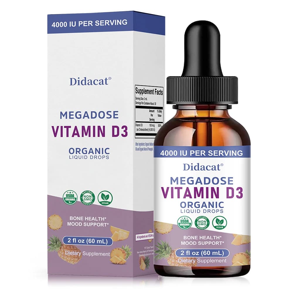 Gocce liquide alla vitamina D3 - 100 ml di vitamina, salute ossea, supporto per l'umore, supporto immunitario, vegano, senza glutine, non OGM