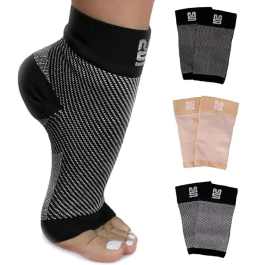 Modetro Socks - 1 pair of ankle compression socks for ankle support and relief from uncomfortable toe, black polka dots