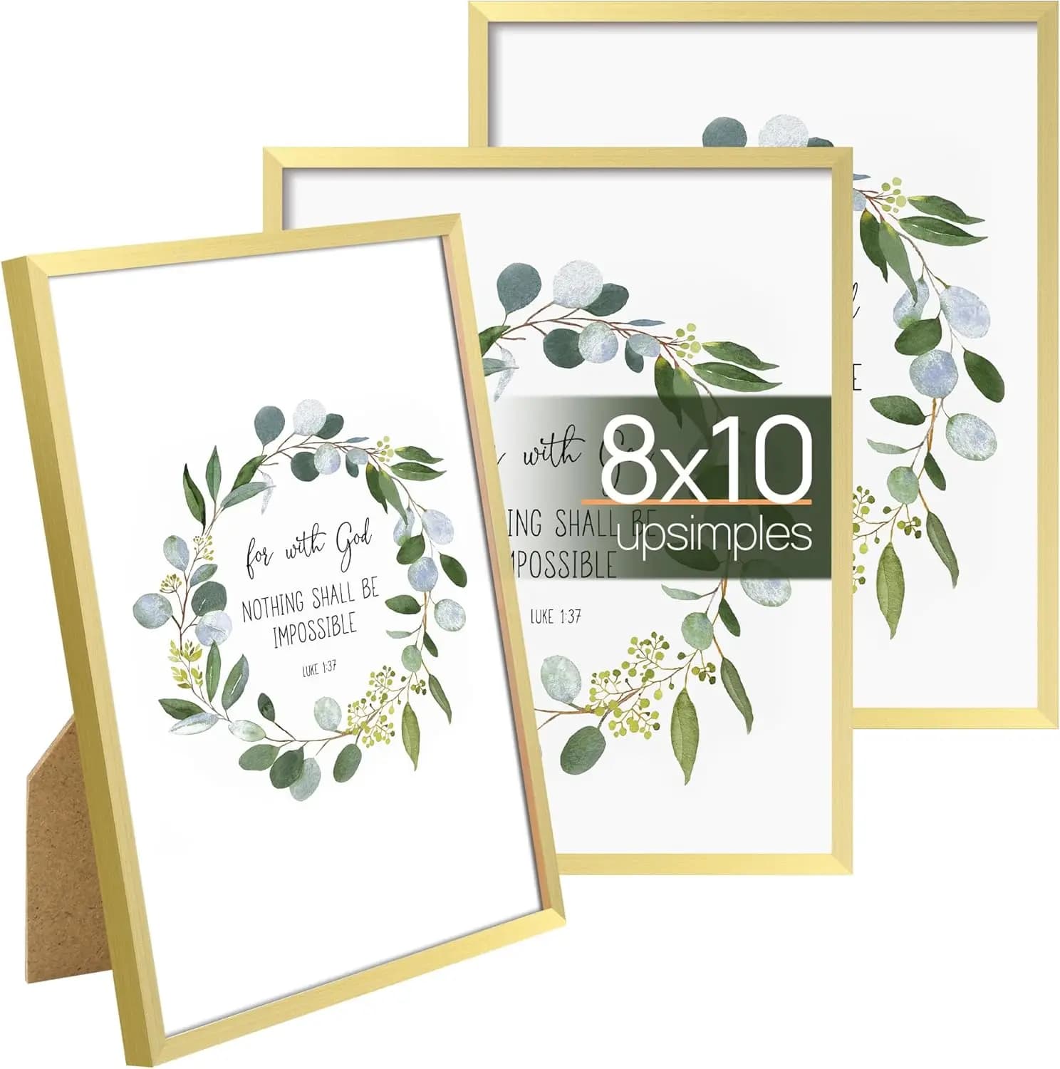 Set of 3 Golden Frames for Photo 8x10, Design with Wall Decor and Table
