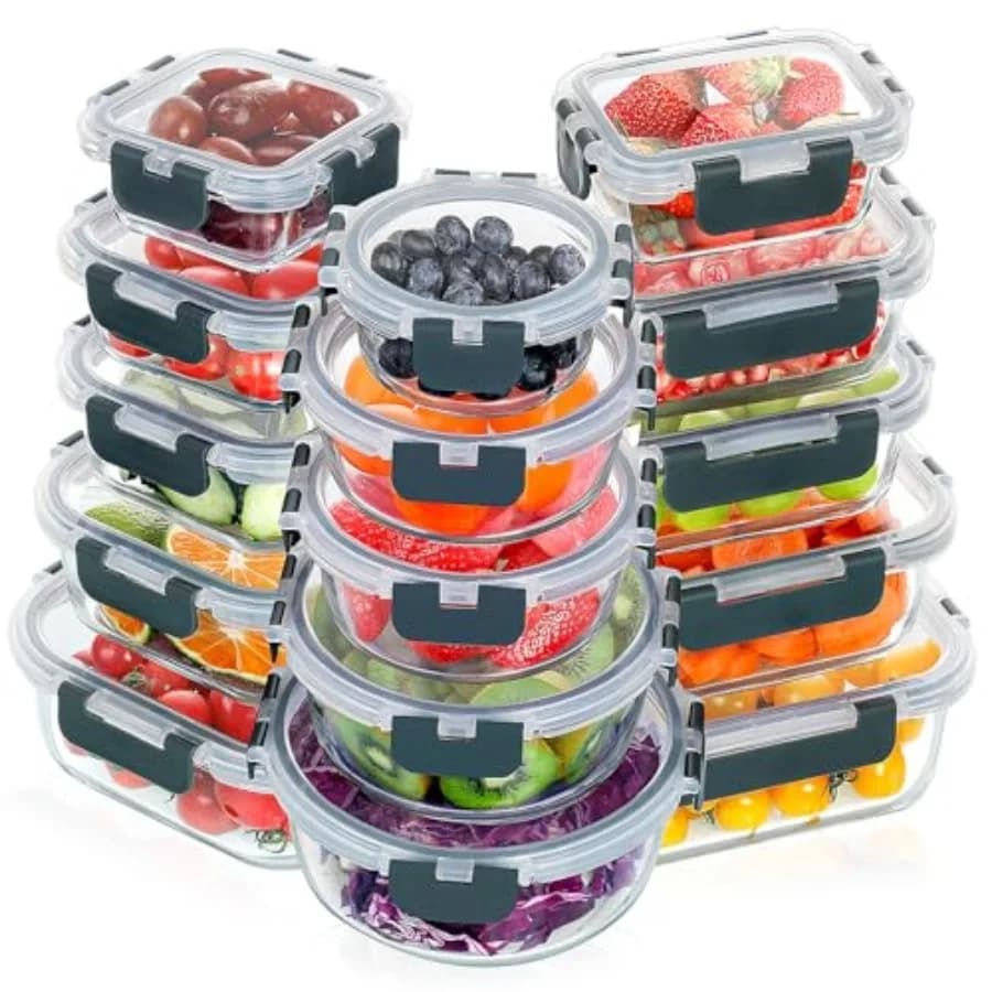 Set di 30 Contenitori in Vetro per Preparazione Pasti, Contenitori Impilabili per Alimenti con Coperchi Ermetici, Adatti per Microonde