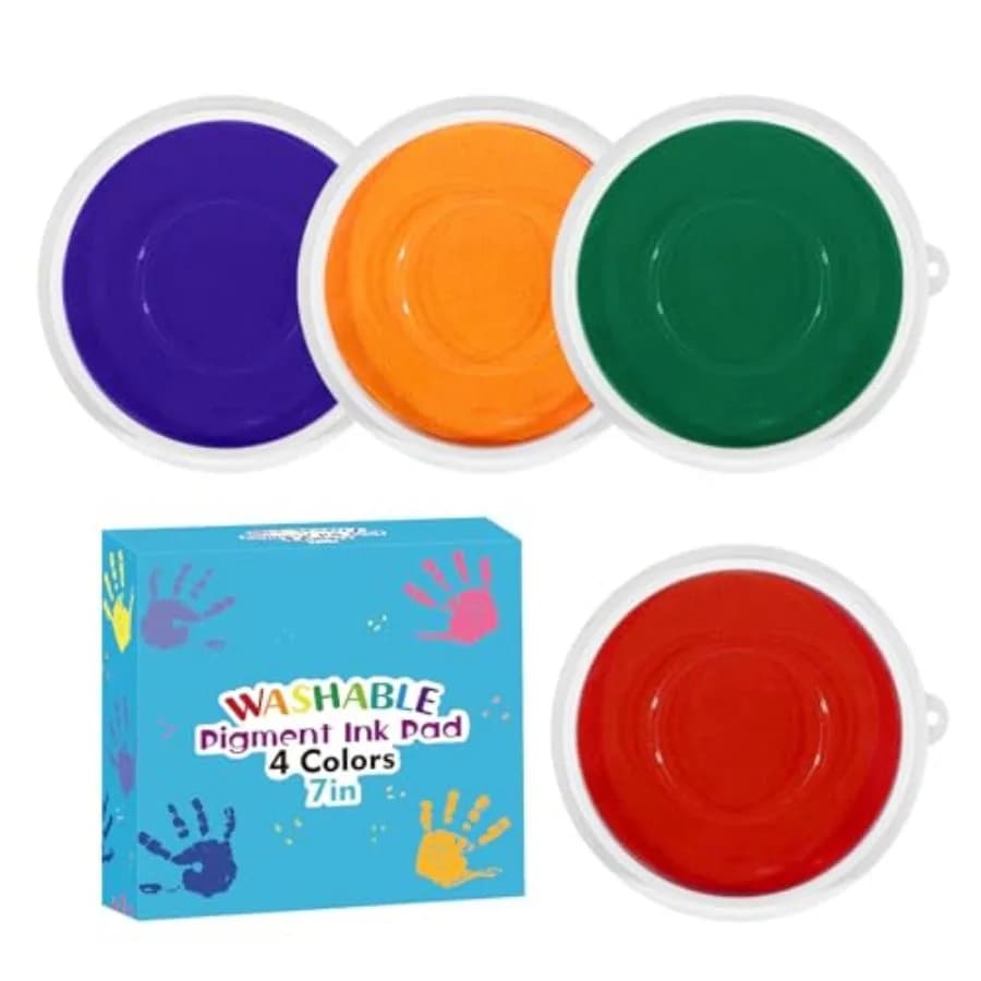 7 Inch Large Ink Pad for Washable Washable Stamp Pads for Classroom Stamps, Scrapbook Supplies Kit and Fabric Crafts 4 Colors-R