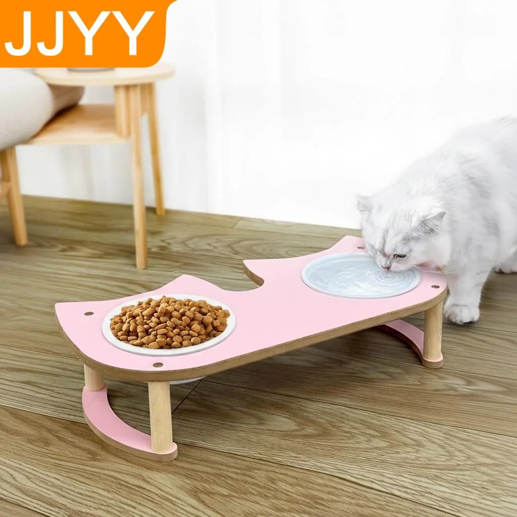 Ciotola Doppia per Gatti in Ceramica, Ciotola per Cani con Bordo Inclinato, Design Anti-Stress per la Colonna Vertebrale, Stazione di Alimentazione