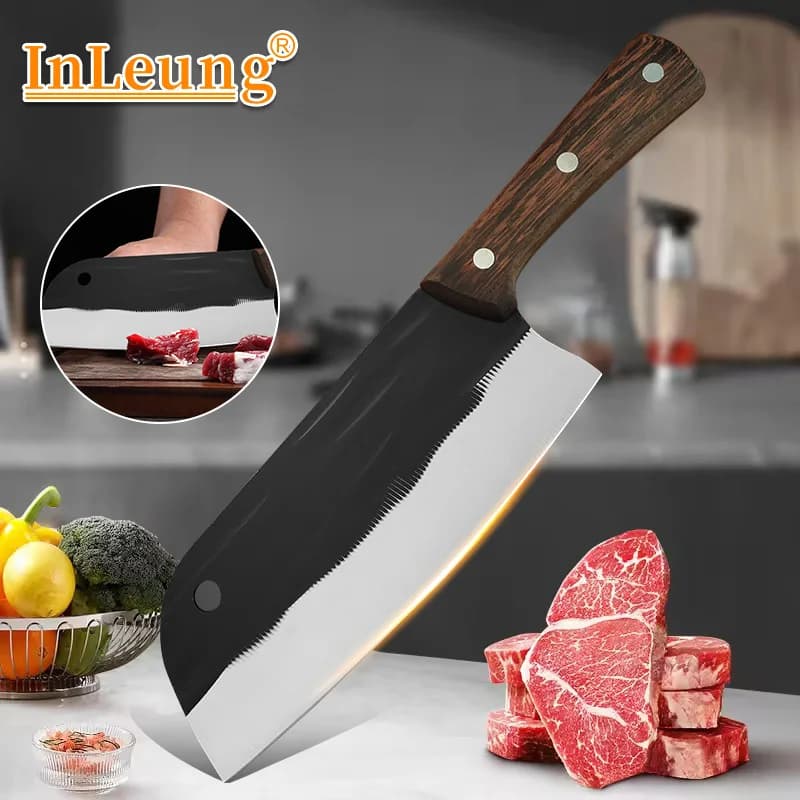 Coltello da Cucina Tradizionale Forgiato a Mano, Affilato per Affettare Carne, Verdura e Frutta, Coltello da Chef e Macellaio, Utensile Artigianale