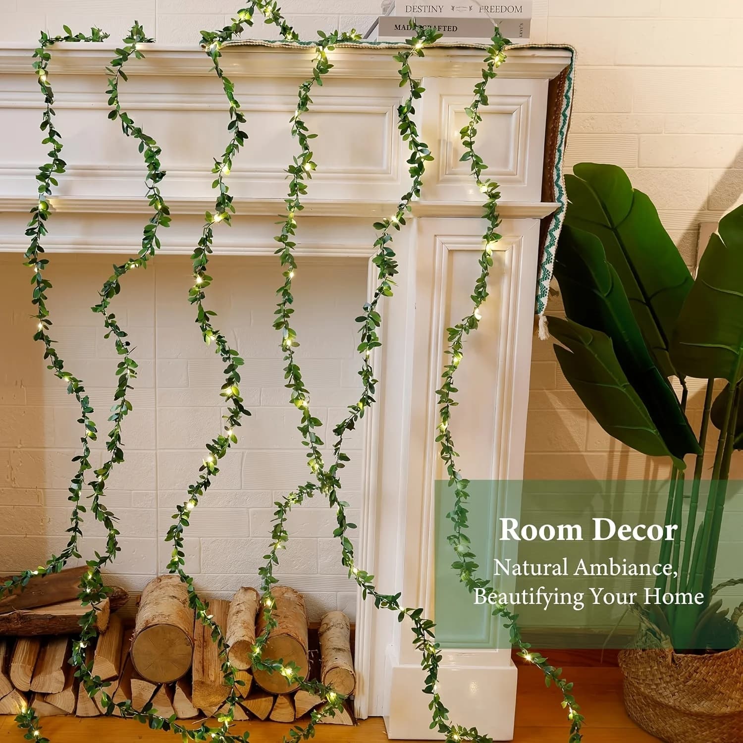 Warm White Green Leaf String Lights, 2xAA Battery Operated (Batteries Not Included) Steady On Fairy Lights for Indoor Home Decor