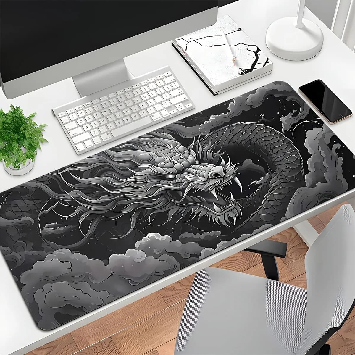 Tappetino per mouse da gioco liscio, comoda base in gomma, antiscivolo, lavabile, monocromatico, Dragon Cloud, decorazione per postazione di lavoro, scrivania del computer