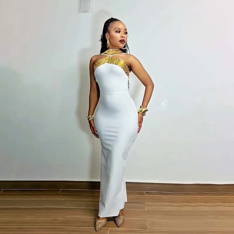 Ladies Clothes Clearance Sexy Sleeveless Beading Backless Bodycon Bandage Dress Elegant Women's Party Dresses Cocktail Dress