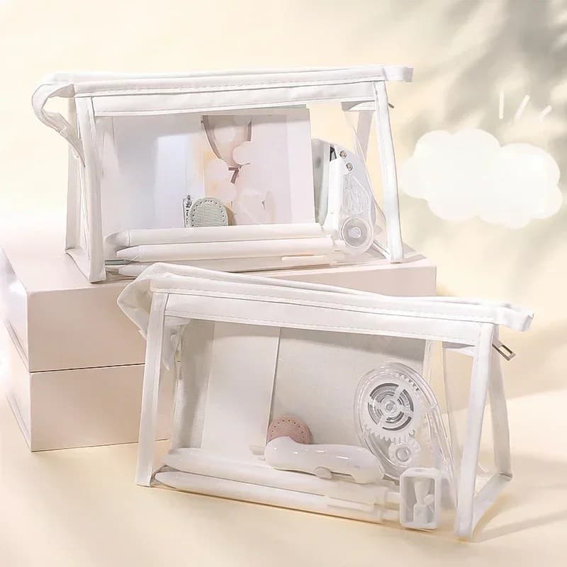 Borsa cosmetica trasparente per ragazze fai-da-te borsa per il trucco trasparente con cerniera per donna astuccio per matite da viaggio in PVC da bagno