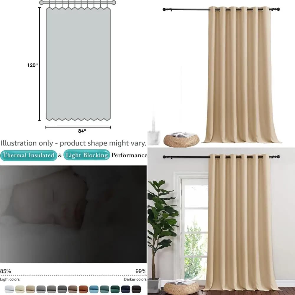 Insulated blinds with stainless steel eyelets for patio, 1 panel, 84W x 120L, Beige Biscotti