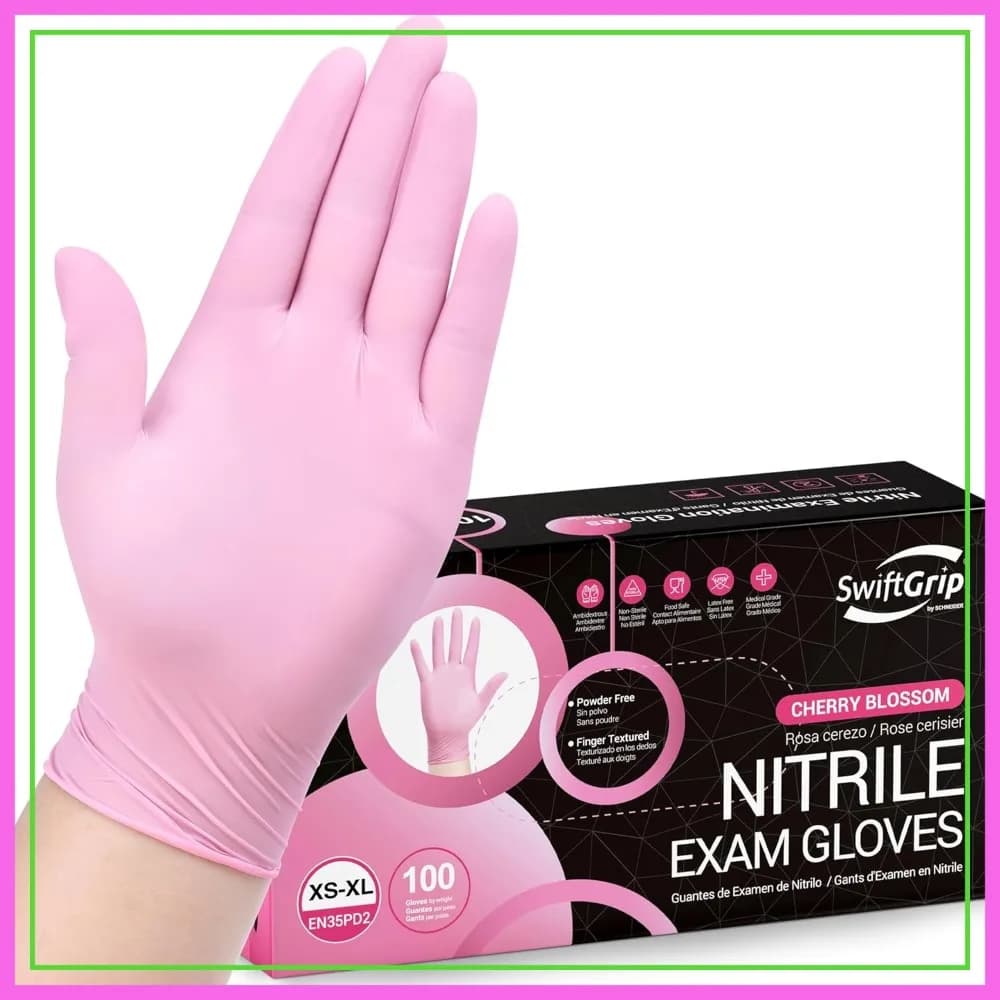 Guanti in Nitrile Rosa, 3 mil, Monouso Senza Lattice, per Pulizie e Estetica, Senza Polvere, 100 Pezzi (Taglia Piccola)