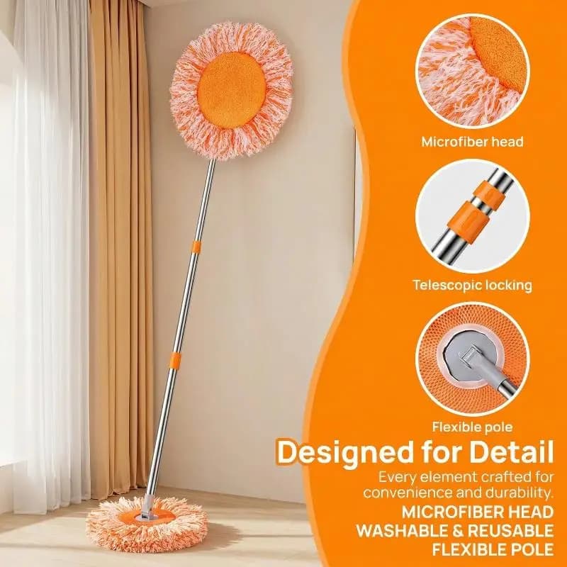 Mop a Forma di Girasole con Testa Rotante Flessibile, Lavabile e Riutilizzabile, per Pulizia di Pareti e Soffitti in Casa e Ufficio