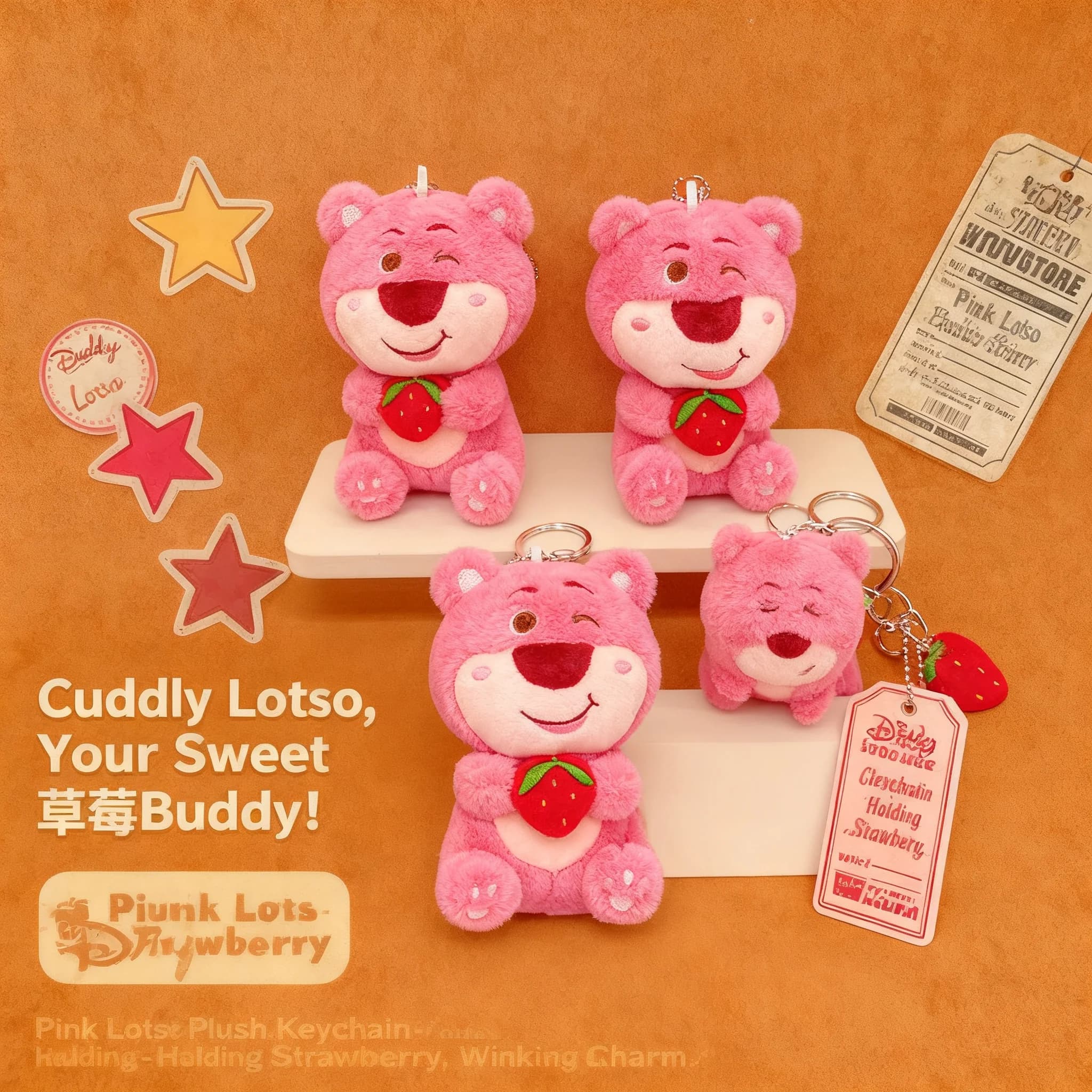 Simpatico Peluche Lotso ‌ Portachiavi Orsetto Pendente Bambola Giocattolo Peluche Ciondolo per Zaino Ingrosso Adorabile Posizione Sdraiata